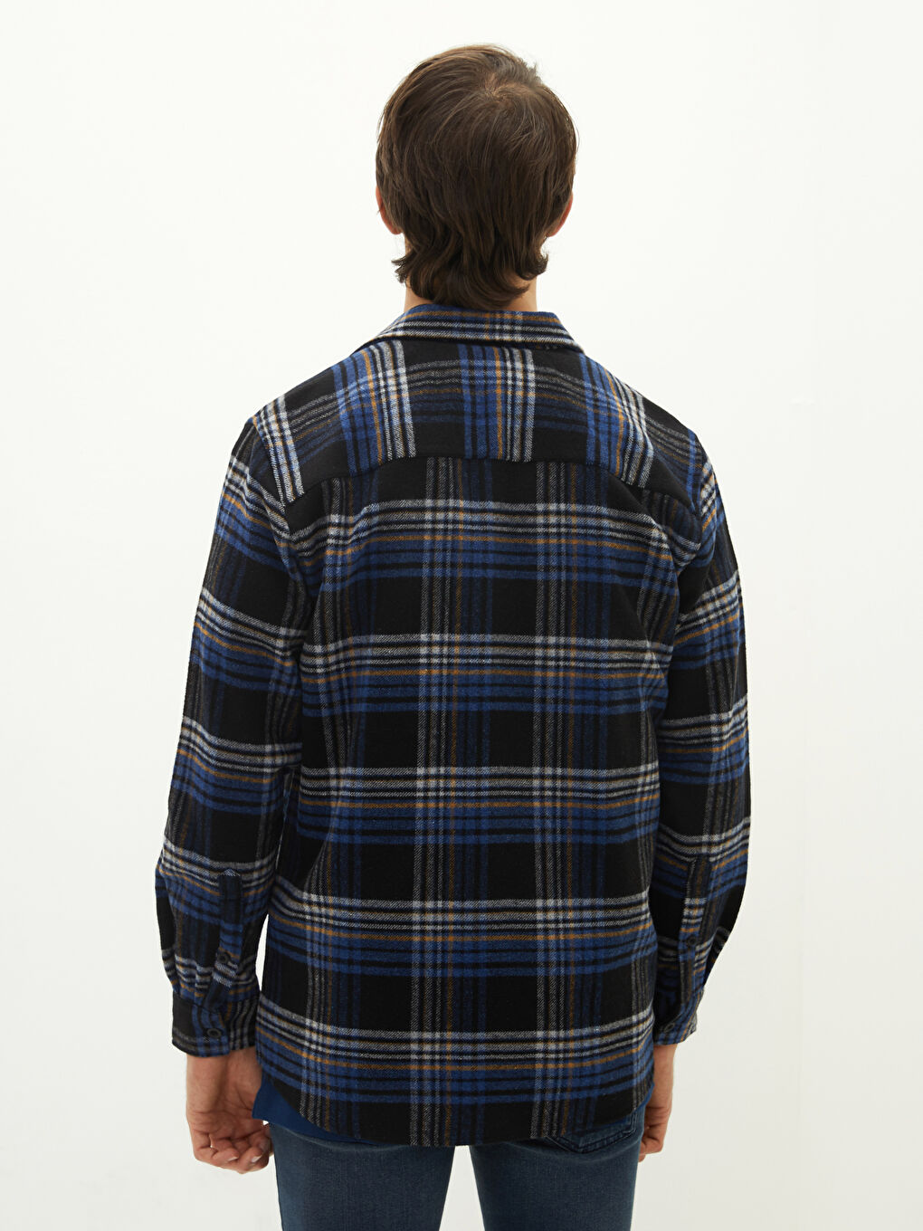 Relaxed Fit Long Sleeve Plaid Men's Flannel Shirt Jacket-4