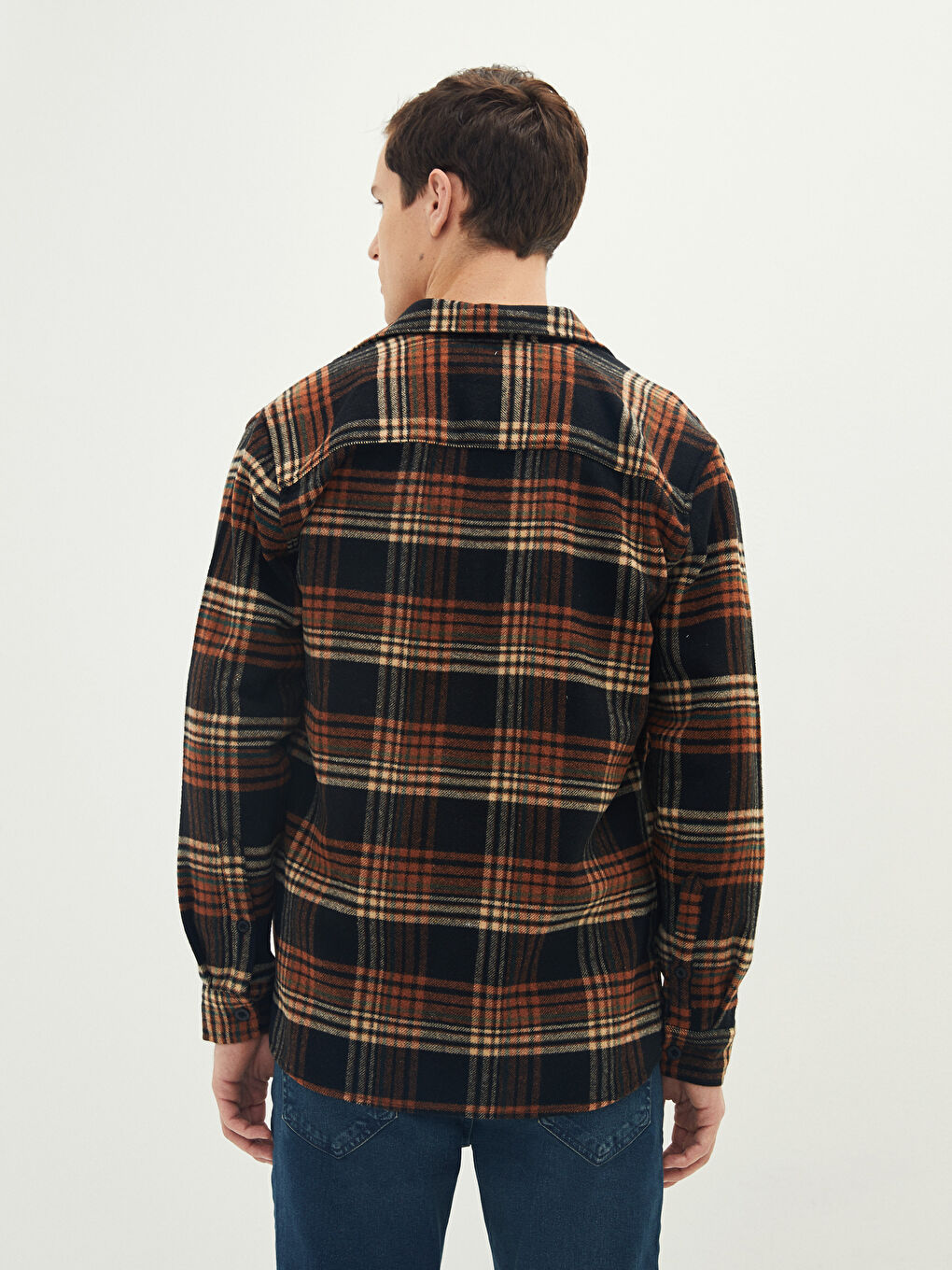 Relaxed Fit Long Sleeve Plaid Men's Flannel Shirt Jacket-4