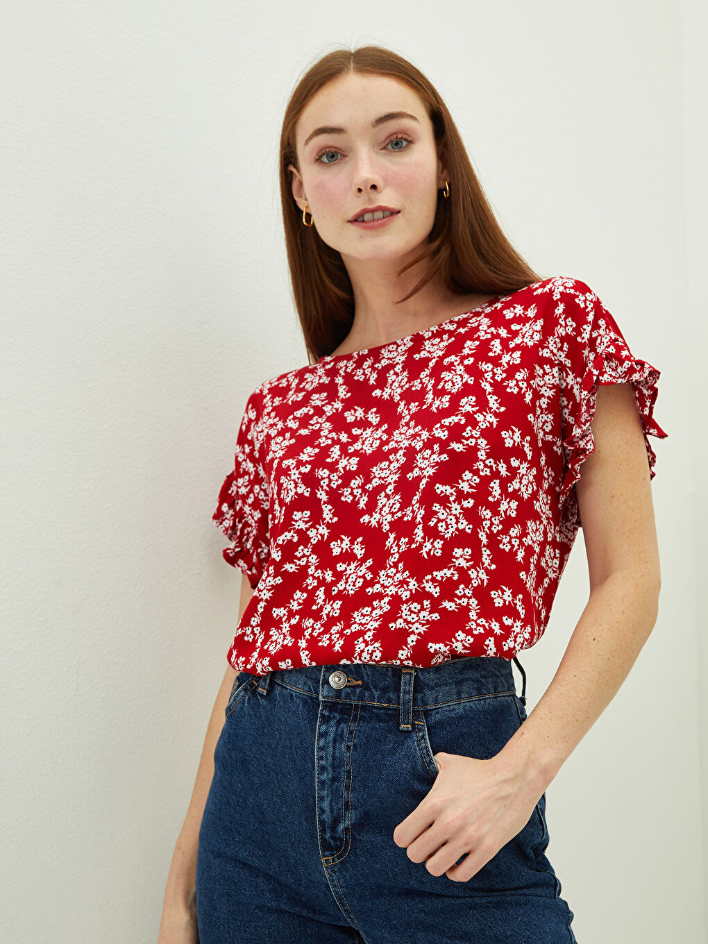 LCWAIKIKI Classic Crew Neck Floral Short Sleeve Viscose Women's Blouse -W1FP17Z8-LTQ