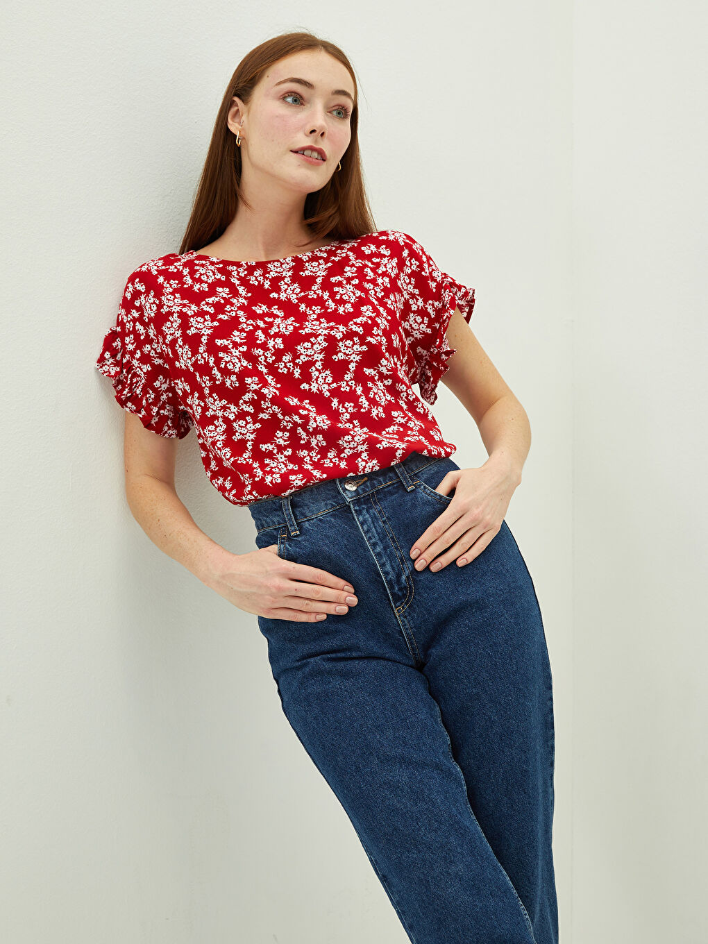 LCWAIKIKI Classic Crew Neck Floral Short Sleeve Viscose Women's Blouse -W1FP17Z8-LTQ