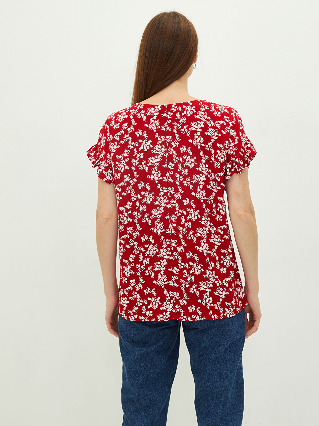 LCWAIKIKI Classic Crew Neck Floral Short Sleeve Viscose Women's Blouse -W1FP17Z8-LTQ