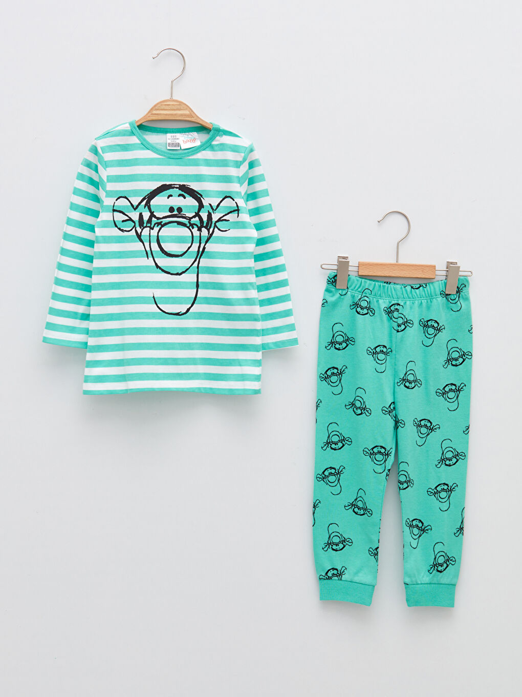 Ensemble de Pyjama Bébé Garçon en Coton Imprimé Winnie l'Ourson à Manches Longues et Col Rond