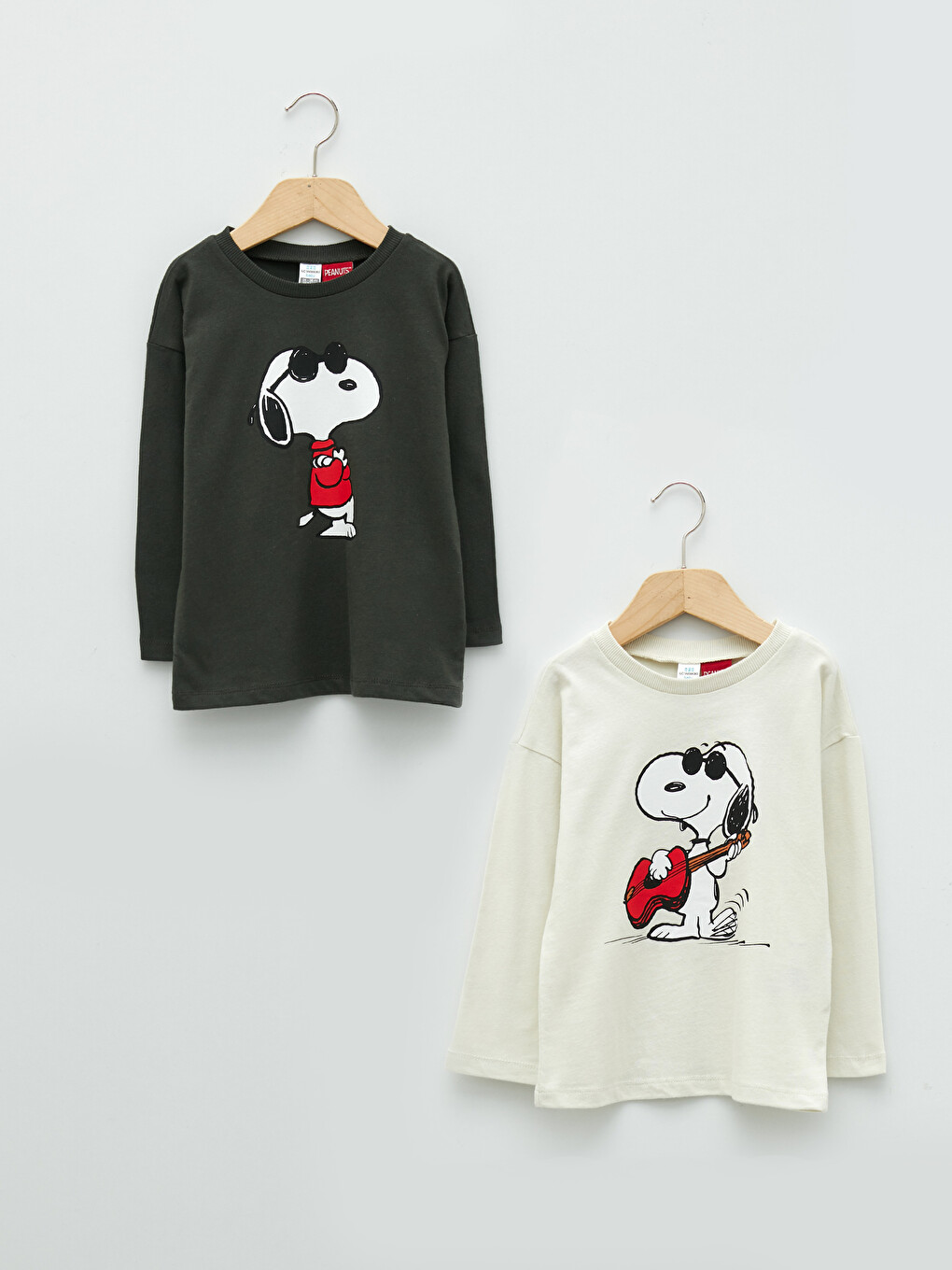 Lot de 2 T-shirts Bébé Garçon en Coton Imprimé Snoopy à Manches Longues et Col Rond