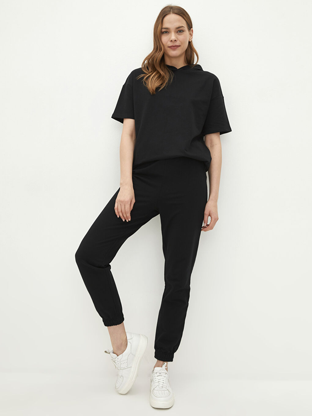 Women's Elastic Waist Plain Cotton Jogger Sweatpants