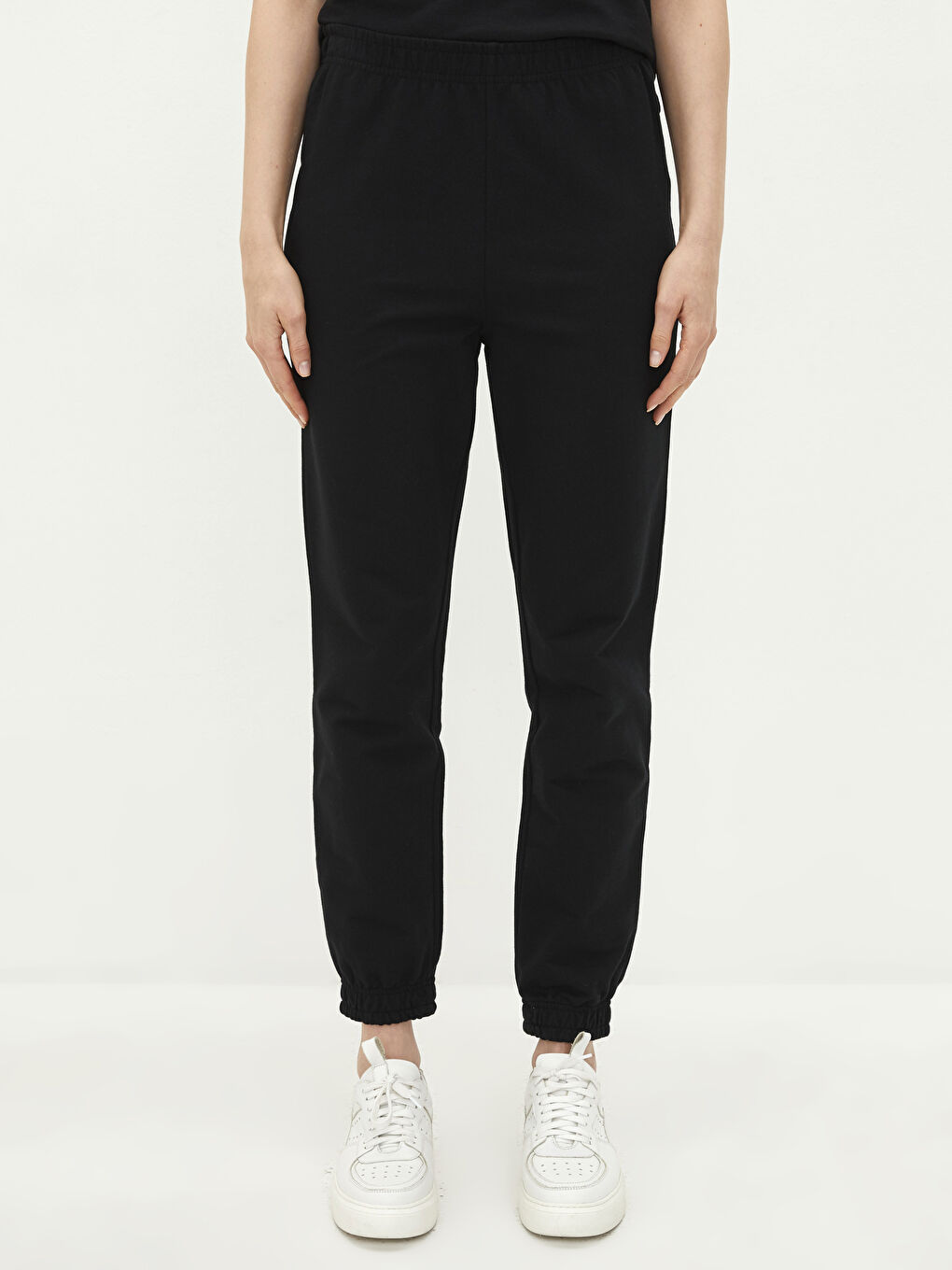 Women's Elastic Waist Plain Cotton Jogger Sweatpants-2