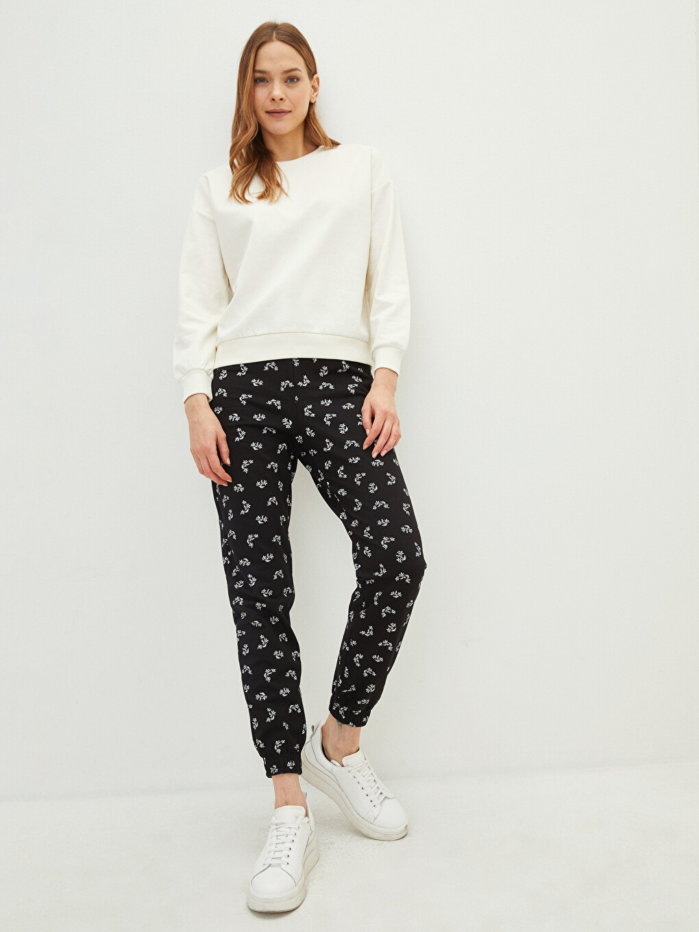 Women's Elastic Waist Patterned Cotton Jogger Sweatpants