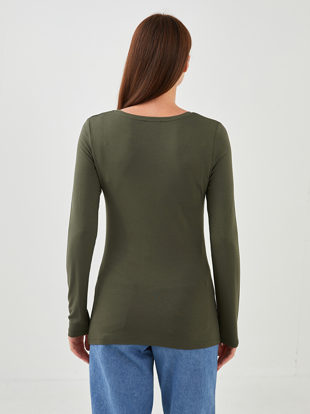V-Neck Plain Long Sleeve Women's T-Shirt-4