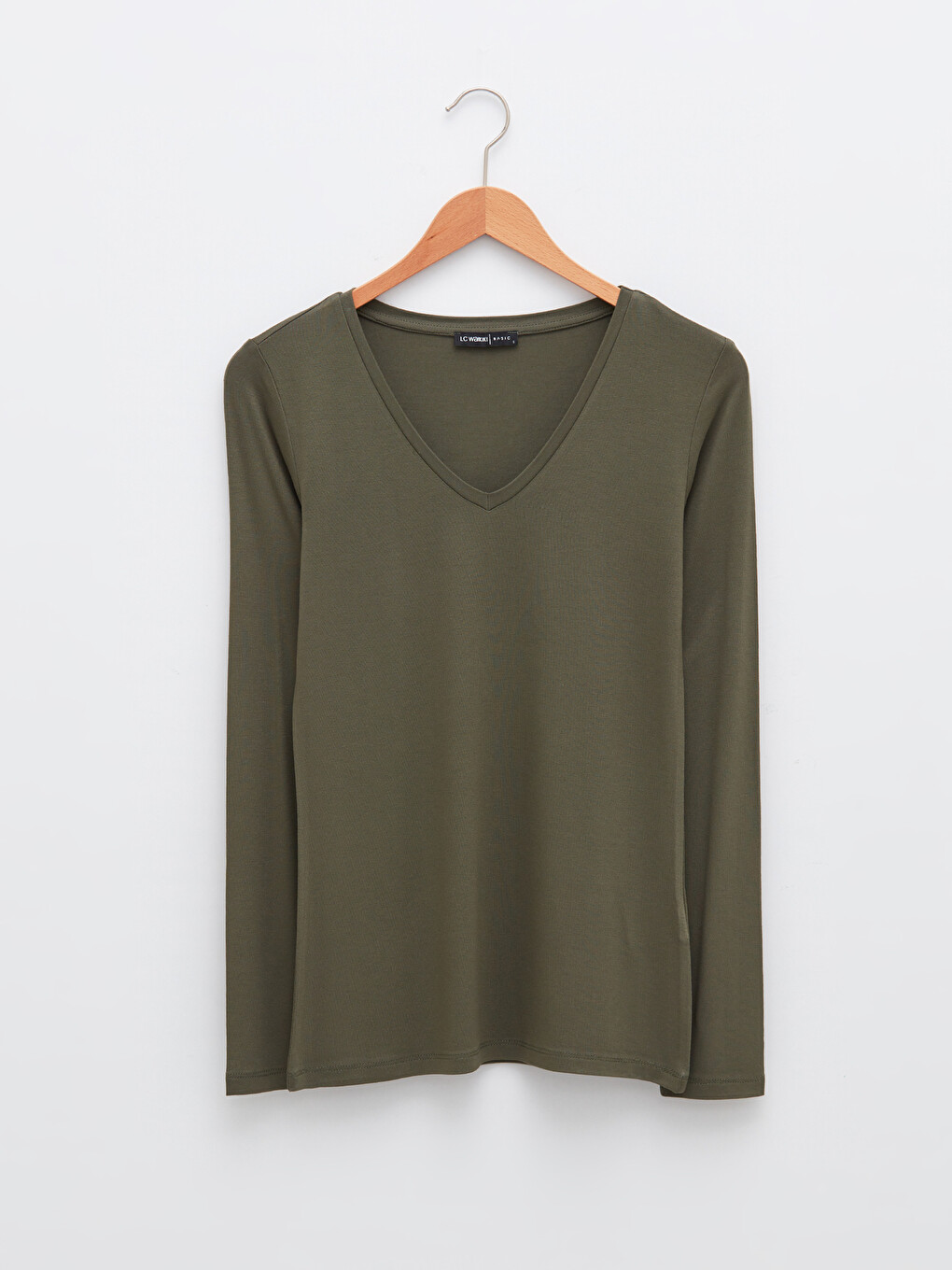 V-Neck Plain Long Sleeve Women's T-Shirt-5