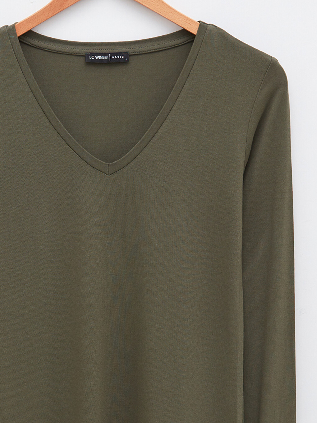 V-Neck Plain Long Sleeve Women's T-Shirt-7