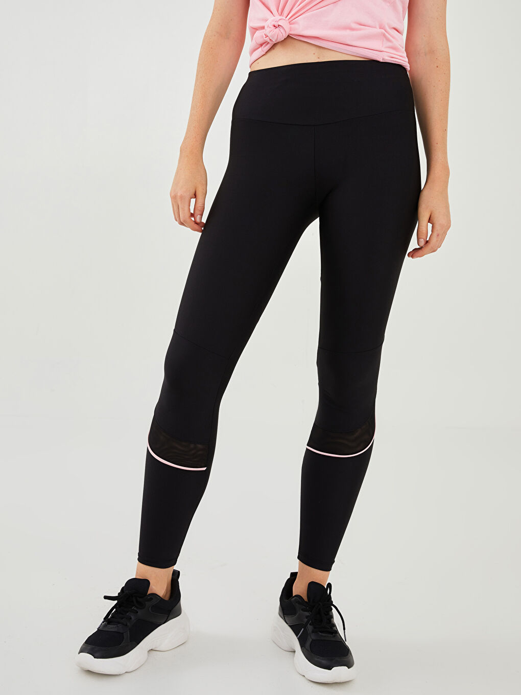 Siyah Kadın Beli Lastikli Düz Spor Tayt-4