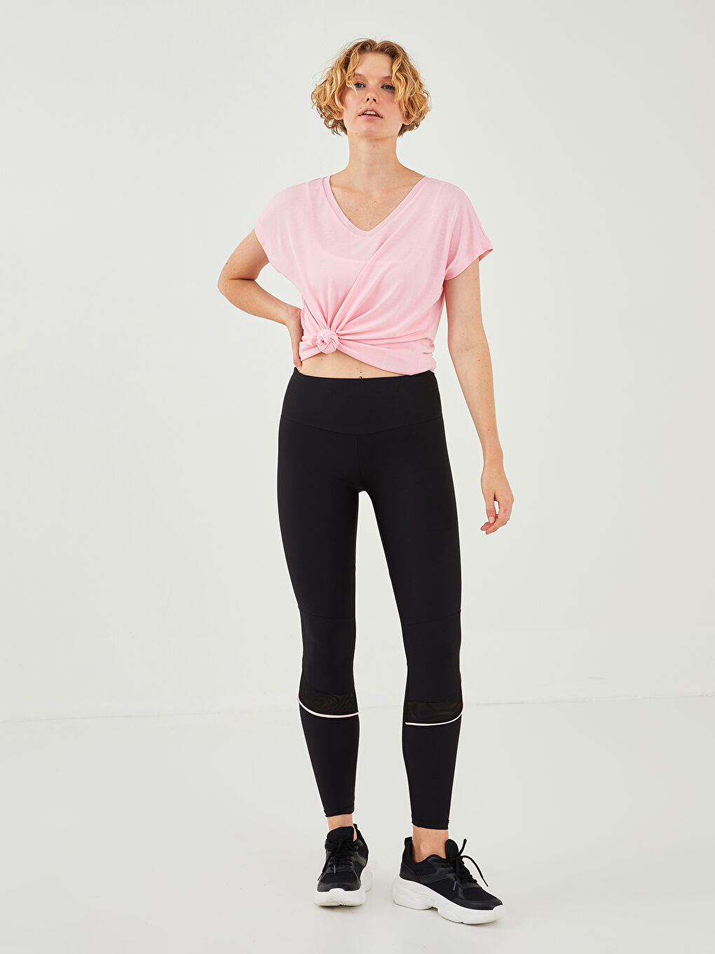 Siyah Kadın Beli Lastikli Düz Spor Tayt-1