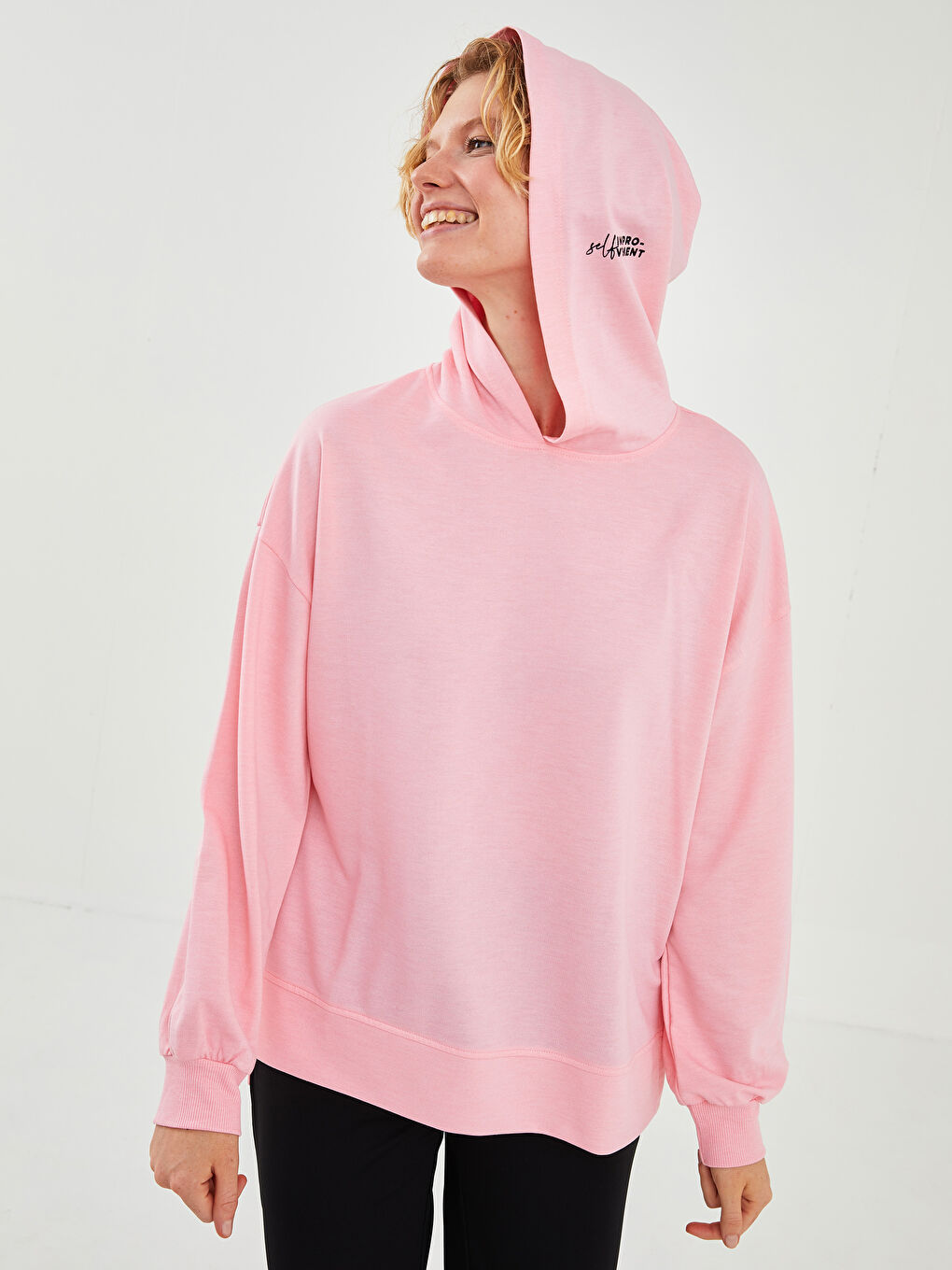 XSIDE ACTIVE Kapüşon Yaka Düz Uzun Kollu Kadın Spor Sweatshirt -W1FQ44Z8-V07