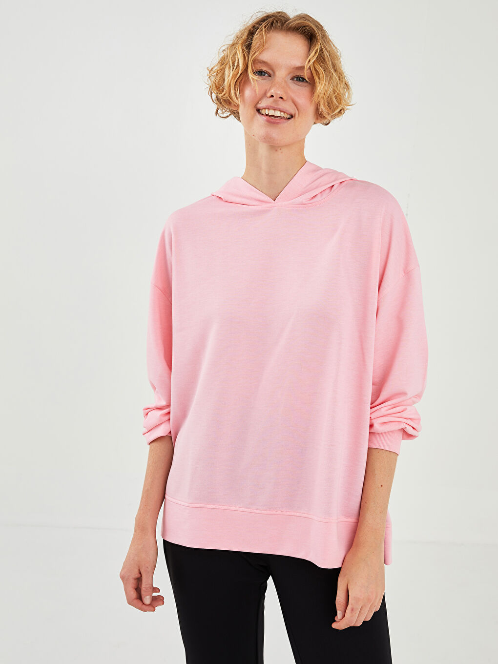 XSIDE ACTIVE Kapüşon Yaka Düz Uzun Kollu Kadın Spor Sweatshirt -W1FQ44Z8-V07