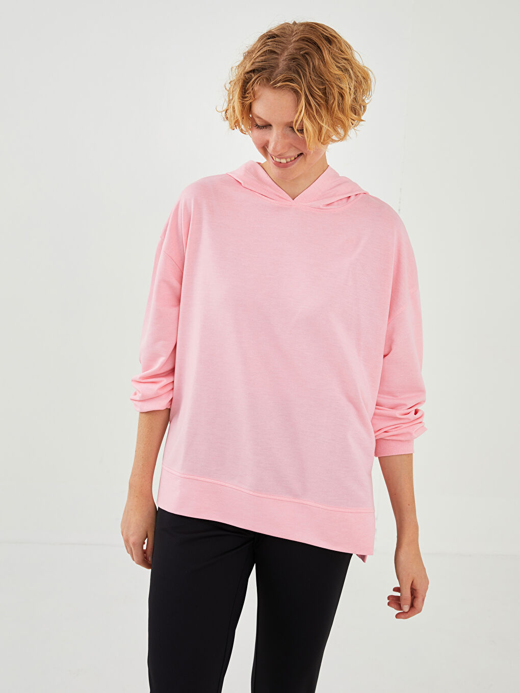 XSIDE ACTIVE Kapüşon Yaka Düz Uzun Kollu Kadın Spor Sweatshirt -W1FQ44Z8-V07