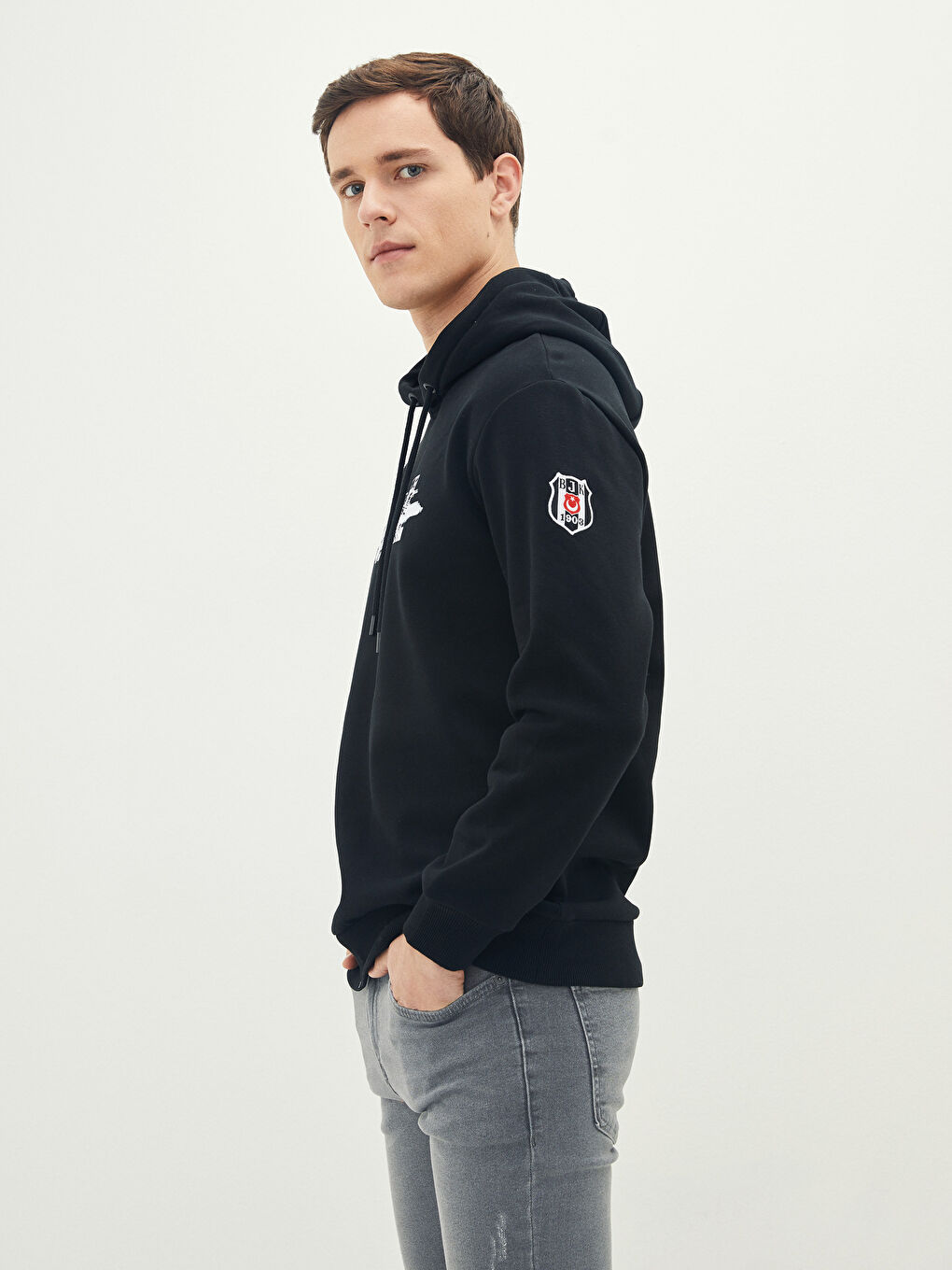 Siyah Uzun Kollu Marvel Baskılı Kalın Erkek Kalın Hoodie