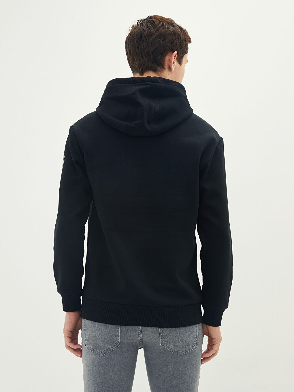 Siyah Uzun Kollu Marvel Baskılı Kalın Erkek Kalın Hoodie-4