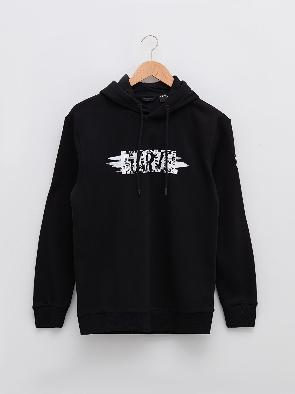 Siyah Uzun Kollu Marvel Baskılı Kalın Erkek Kalın Hoodie-5