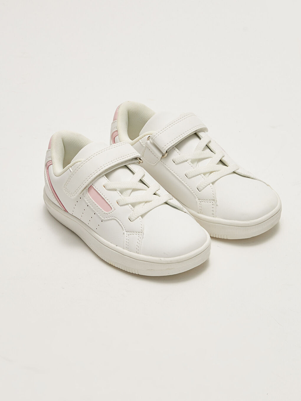 Girls' Sneakers with Leather Look Lace-Up and Velcro