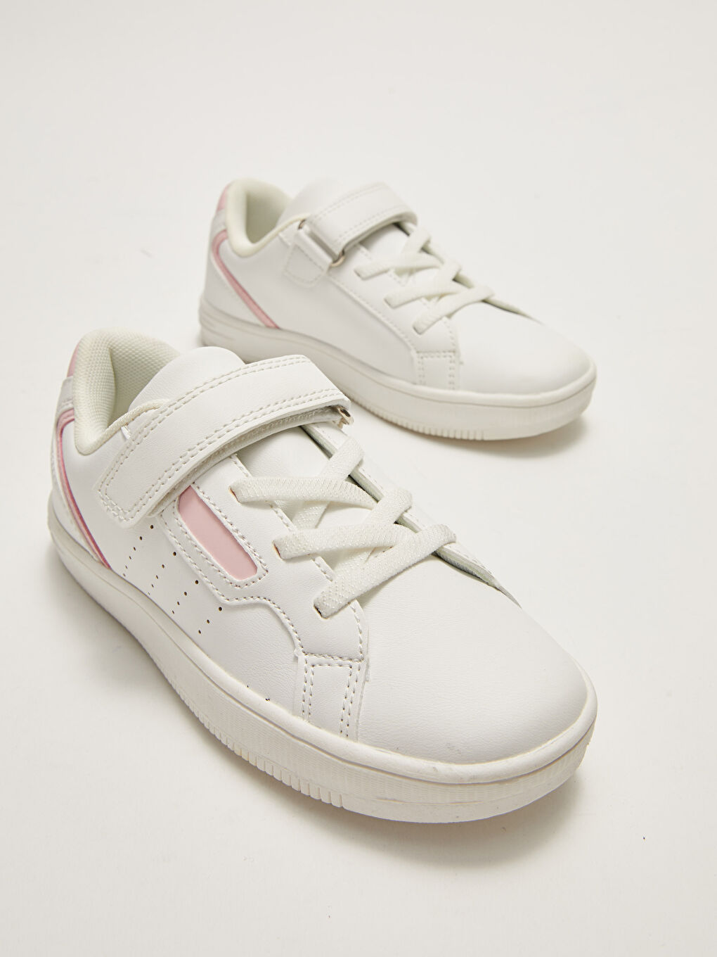 Girls' Sneakers with Leather Look Lace-Up and Velcro-2
