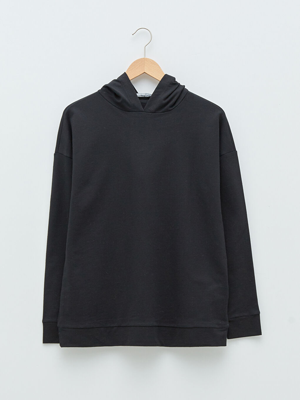 Женская толстовка с капюшоном однотонная с длинным рукавом-3