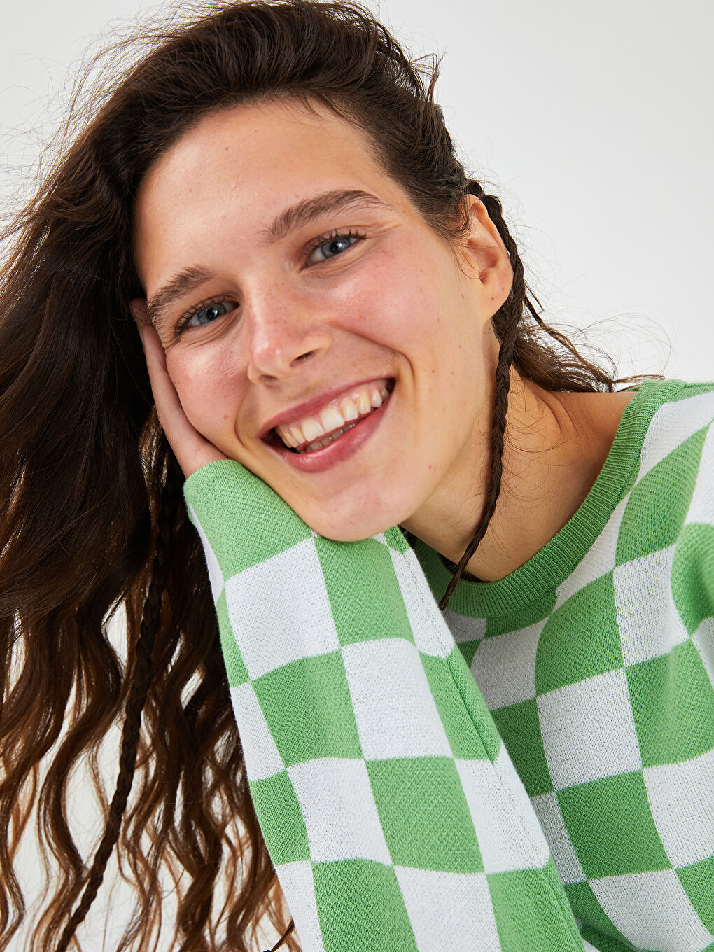 XSIDE Rundhalsausschnitt Karo Langarm Strickpullover für Damen -W1FR58Z8-PZS