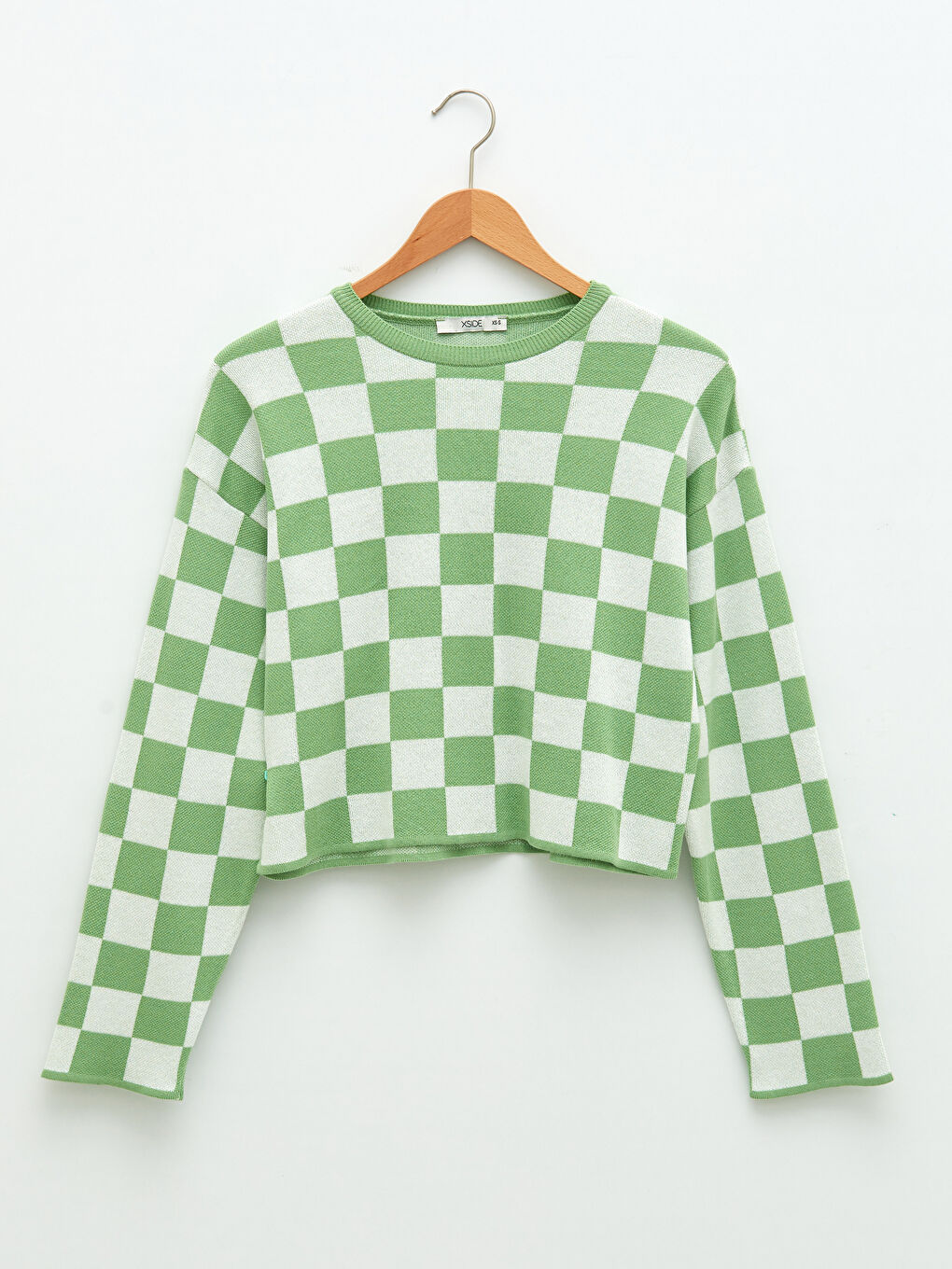 XSIDE Rundhalsausschnitt Karo Langarm Strickpullover für Damen -W1FR58Z8-PZS