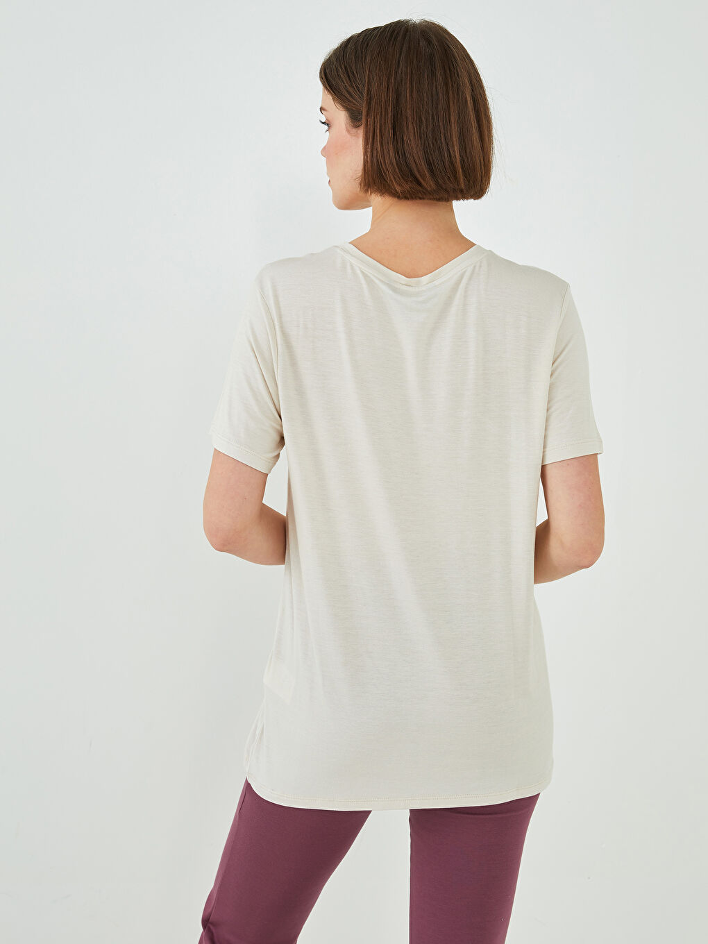 Majica od viskoze sa okruglim izrezom, štampom i kratkim rukavima za žene-7