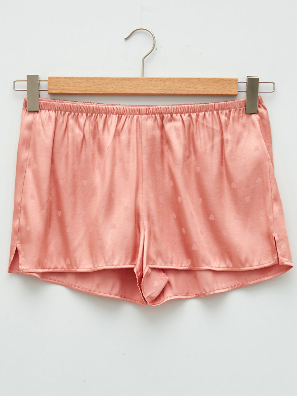 Pembe Beli Lastikli Kalp Desenli Saten Kumaş Kadın Pijama Alt-4