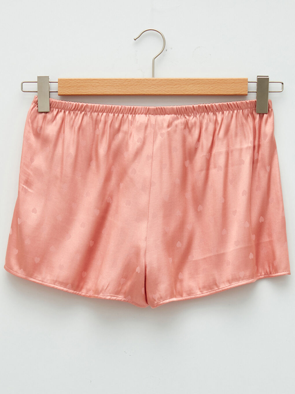 Pembe Beli Lastikli Kalp Desenli Saten Kumaş Kadın Pijama Alt-5