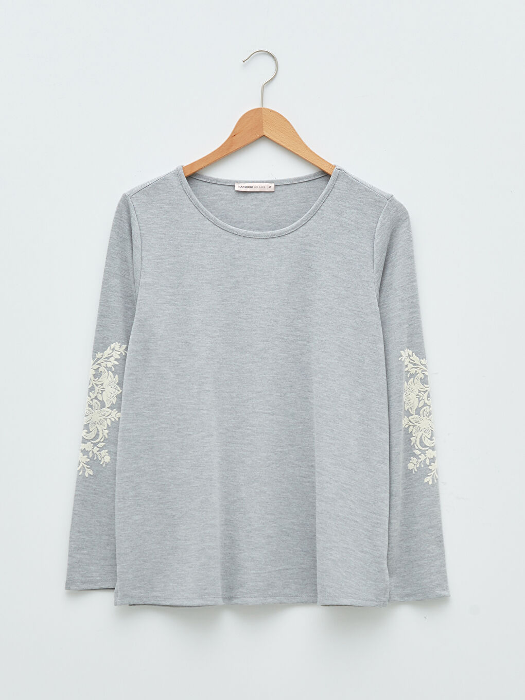 LCW Grace Crew Neck Printed Long Sleeve Women's Blouse -W1FS71Z8-CT3