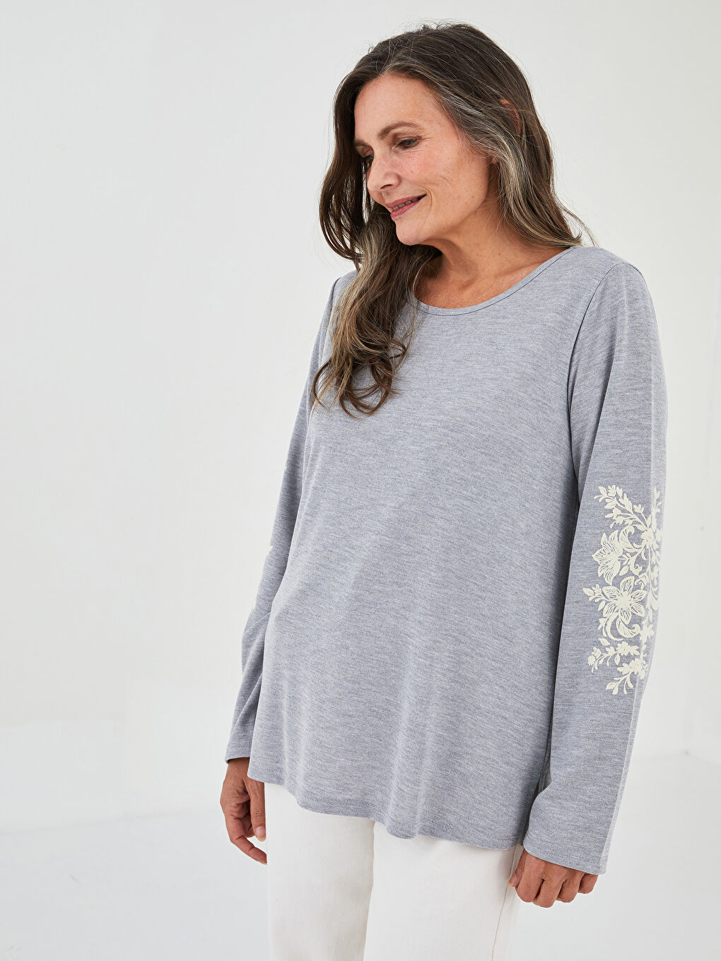 LCW Grace Crew Neck Printed Long Sleeve Women's Blouse -W1FS71Z8-CT3
