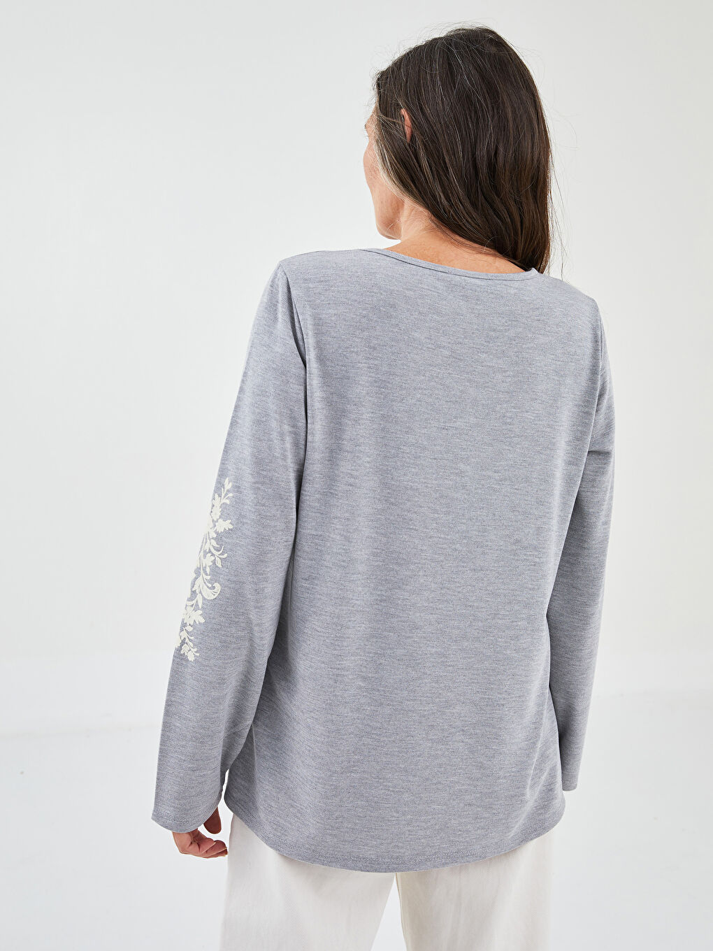 LCW Grace Crew Neck Printed Long Sleeve Women's Blouse -W1FS71Z8-CT3