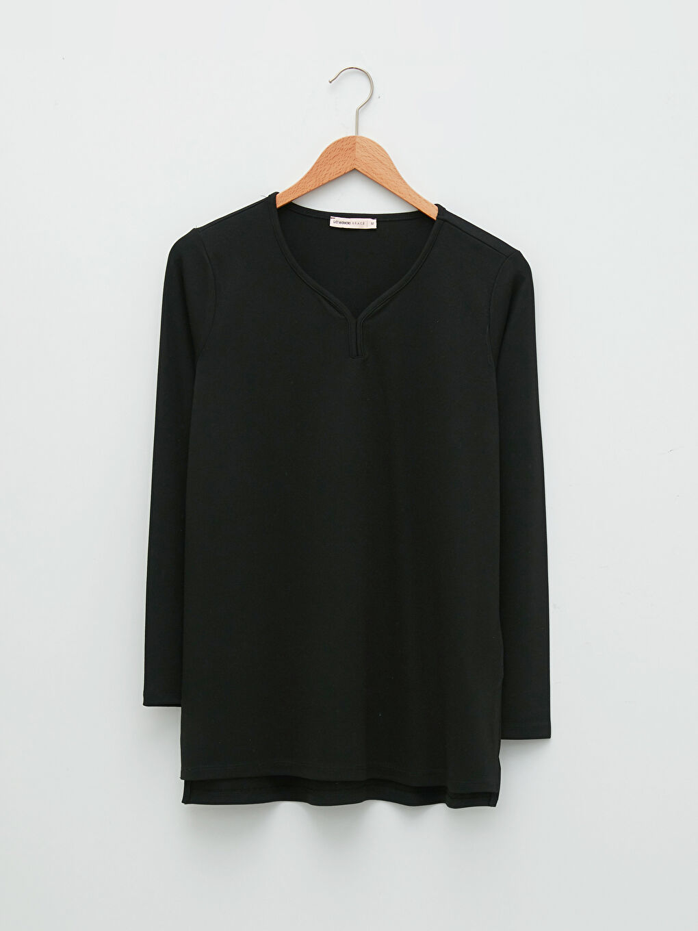 Siyah V Yaka Düz Uzun Kollu Kadın Bluz-5