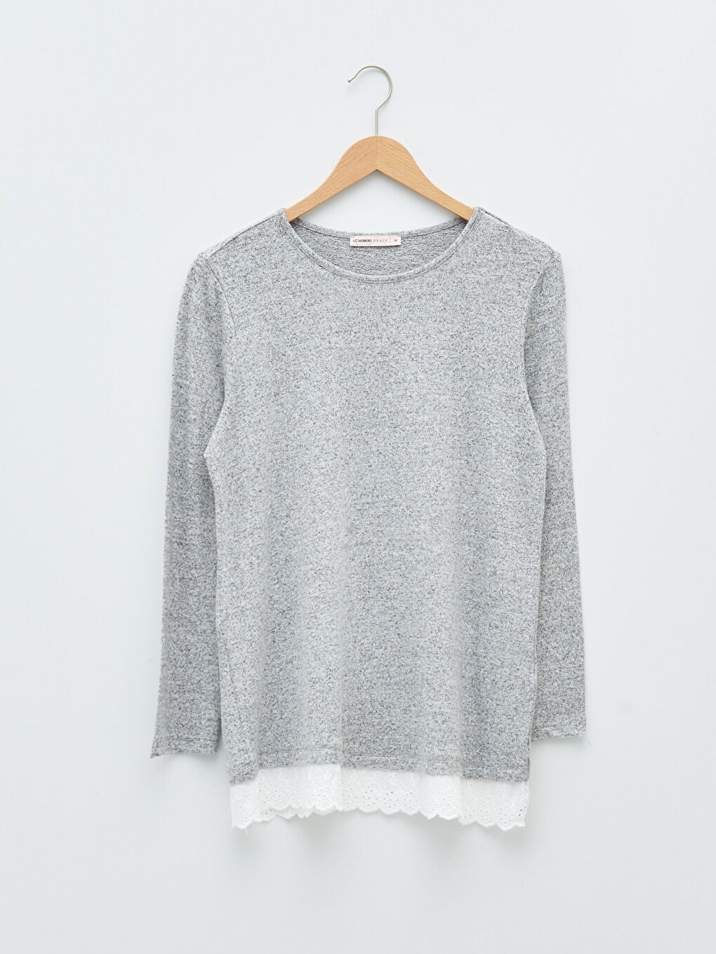 Gri Bisiklet Yaka Nakışlı Uzun Kollu Kadın Bluz-5