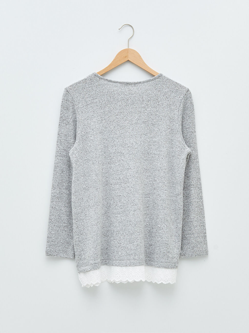 Gri Bisiklet Yaka Nakışlı Uzun Kollu Kadın Bluz-6