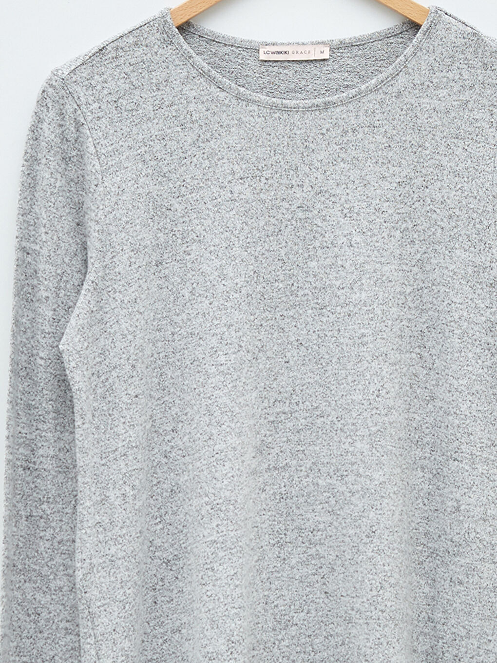 Gri Bisiklet Yaka Nakışlı Uzun Kollu Kadın Bluz-7