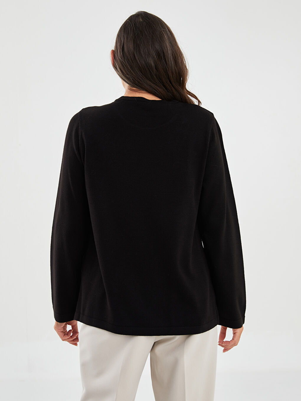 Crew Neck Floral Embroidery Long Sleeve Women's Knitwear Sweater-4