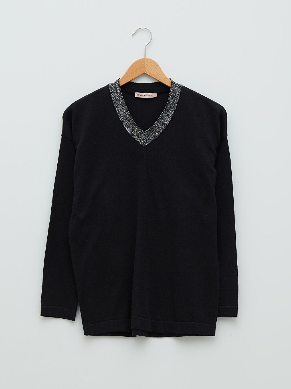 Свитер из трикотажа с длинным рукавом, V-образным вырезом и полосатым узором для женщин-5