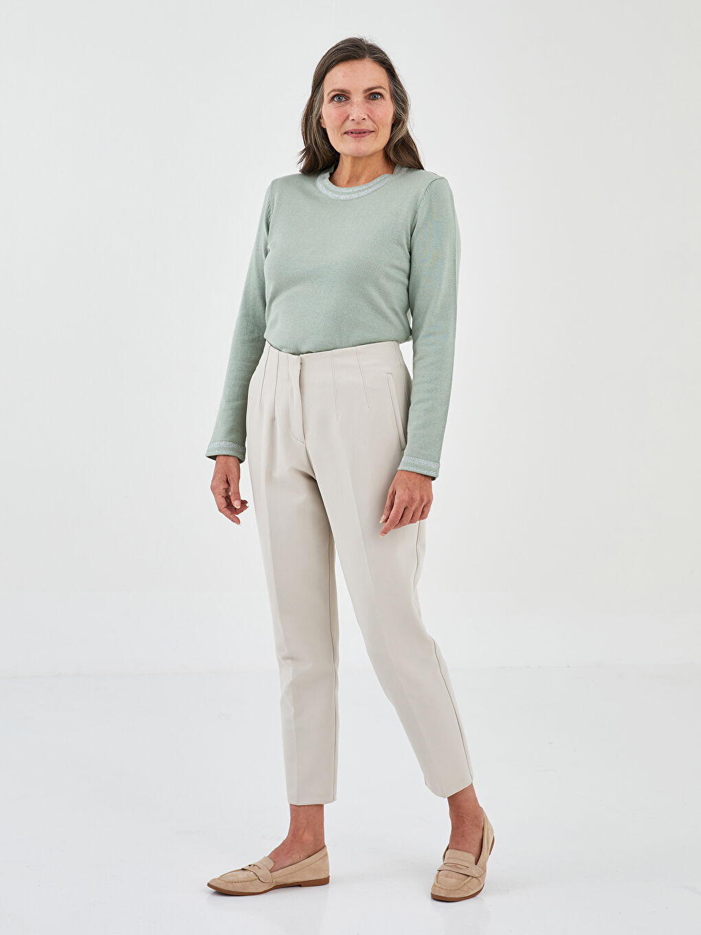 LCW Grace Crew Neck Stripe Detailed Long Sleeve Women's Tricot Sweater -W1FT03Z8-RYZ