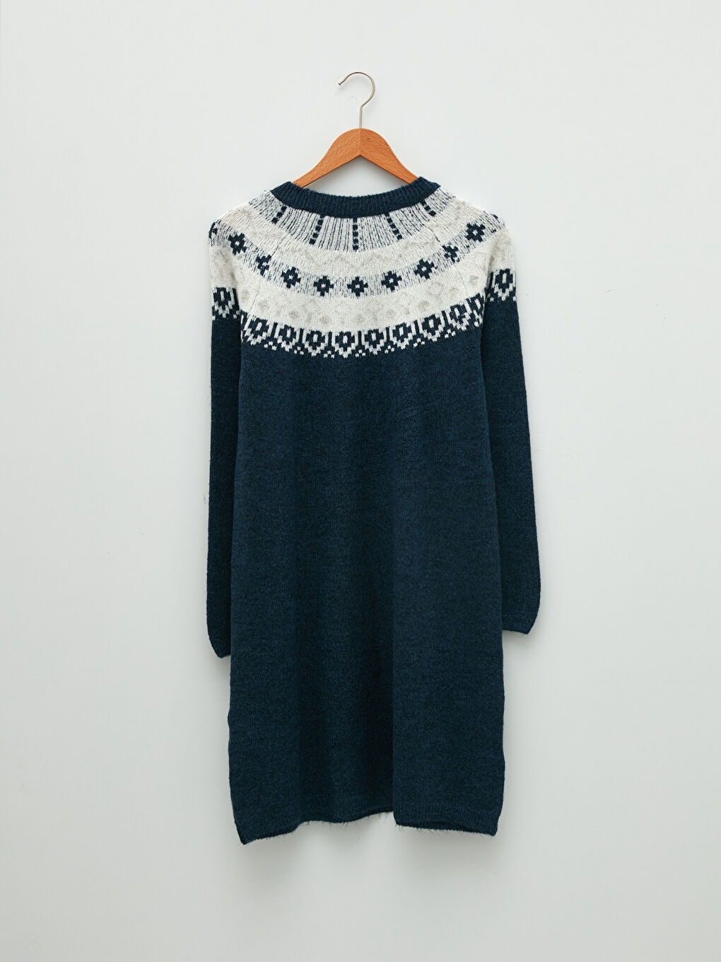 İndigo Bisiklet Yaka Kendinden Desenli Uzun Kollu Kadın Triko Tunik-6