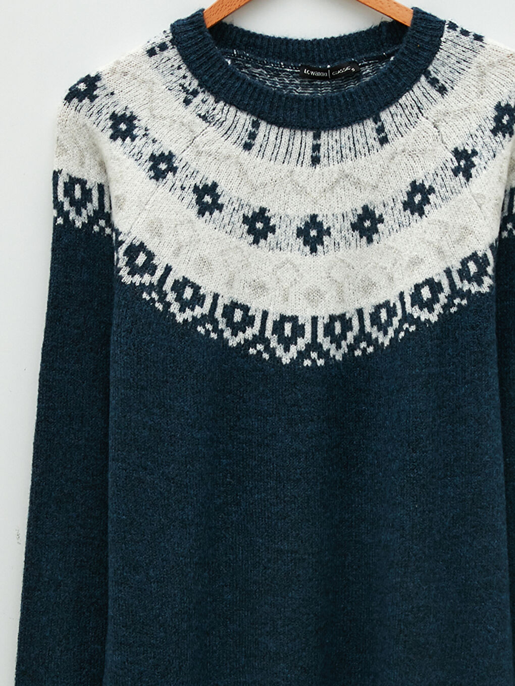 İndigo Bisiklet Yaka Kendinden Desenli Uzun Kollu Kadın Triko Tunik-7