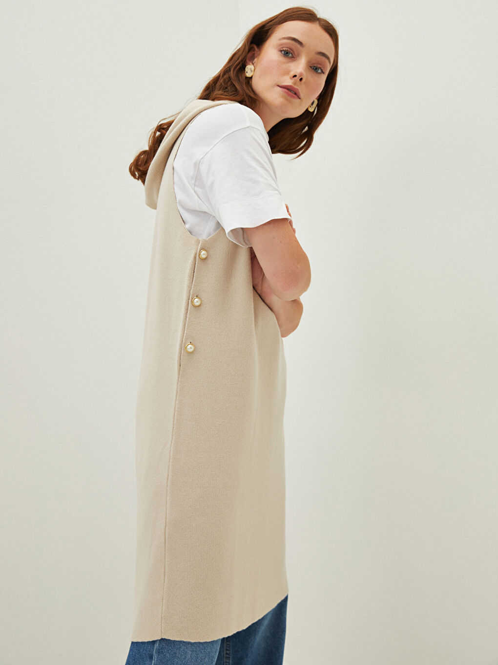 فستان تريكو بدون أكمام بكابوش للسيدات