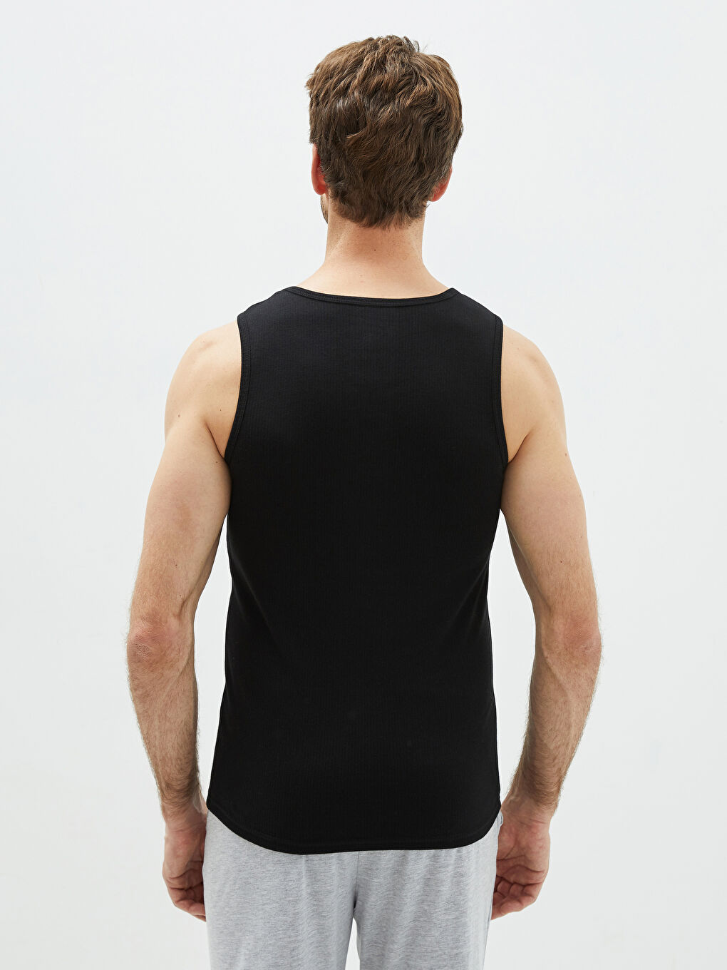 Siyah Bisiklet Yaka Basic Erkek Atlet-4