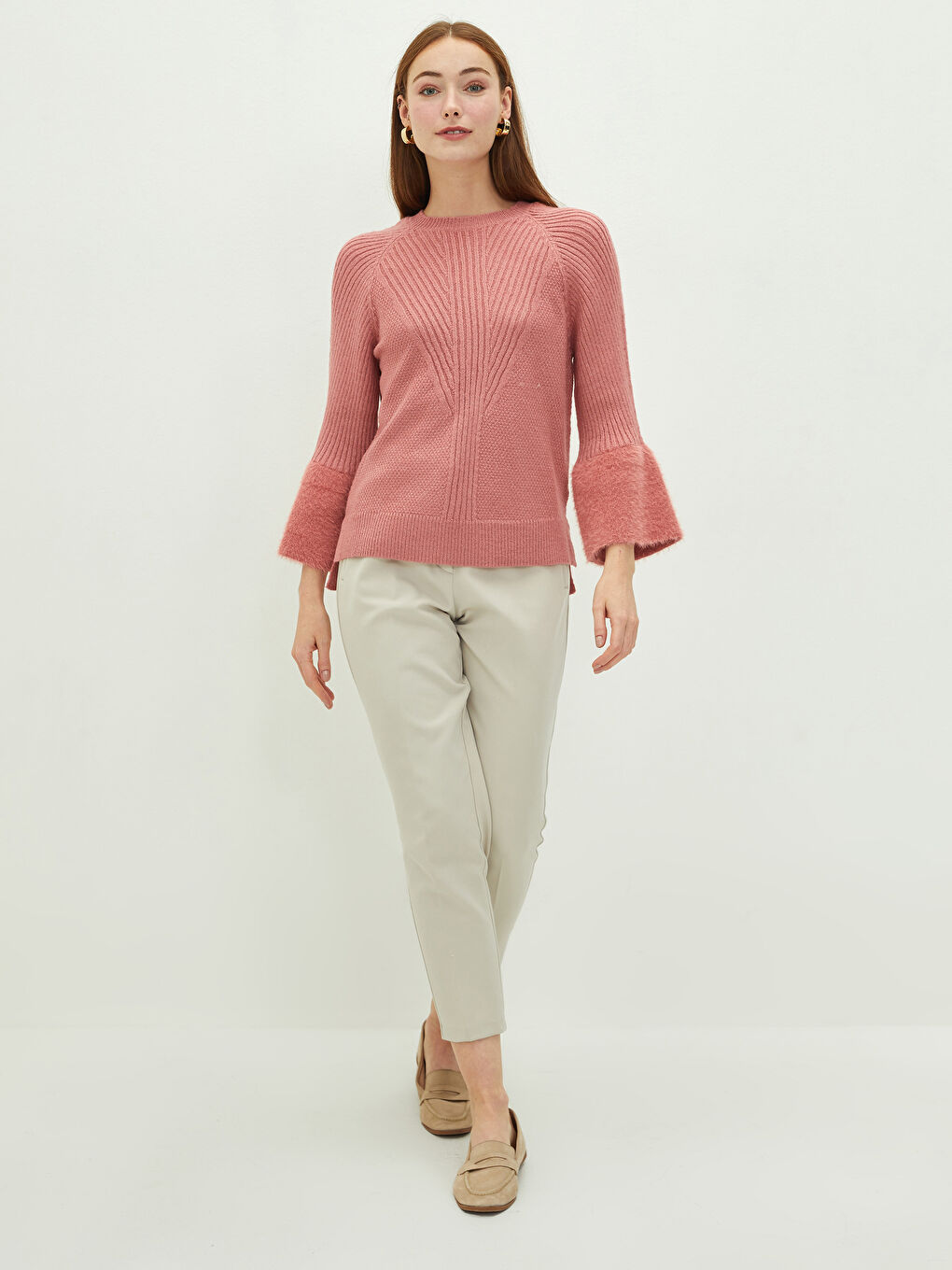 Crew Neck Self Patterned Long Sleeve Women's Knitwear Sweater-2