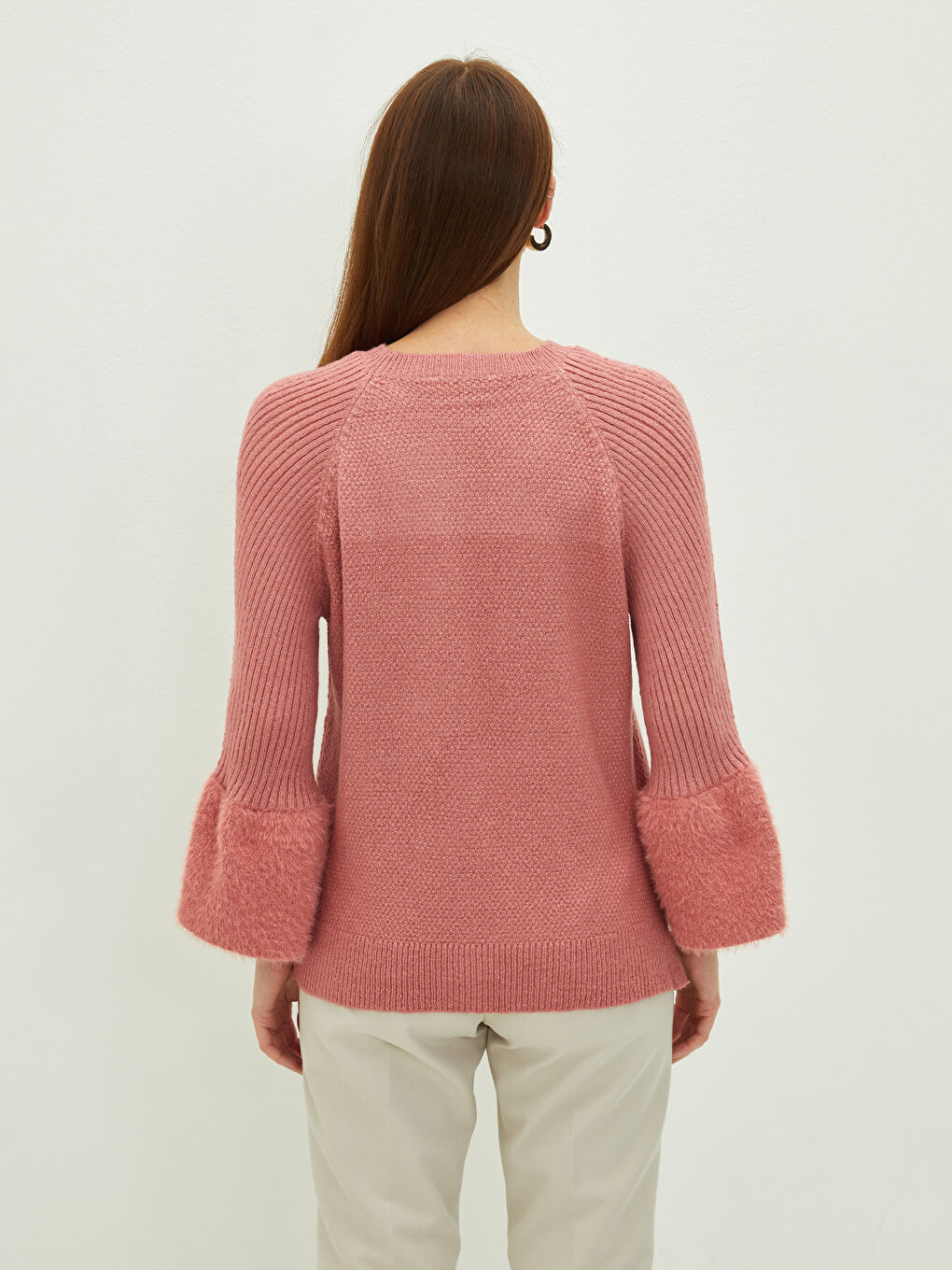 Crew Neck Self Patterned Long Sleeve Women's Knitwear Sweater-3