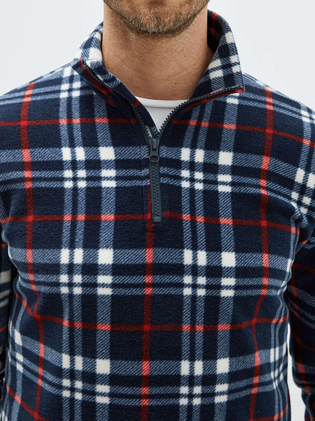 Lacivert Standart Kalıp Ekose Polar Erkek Pijama Üst-3