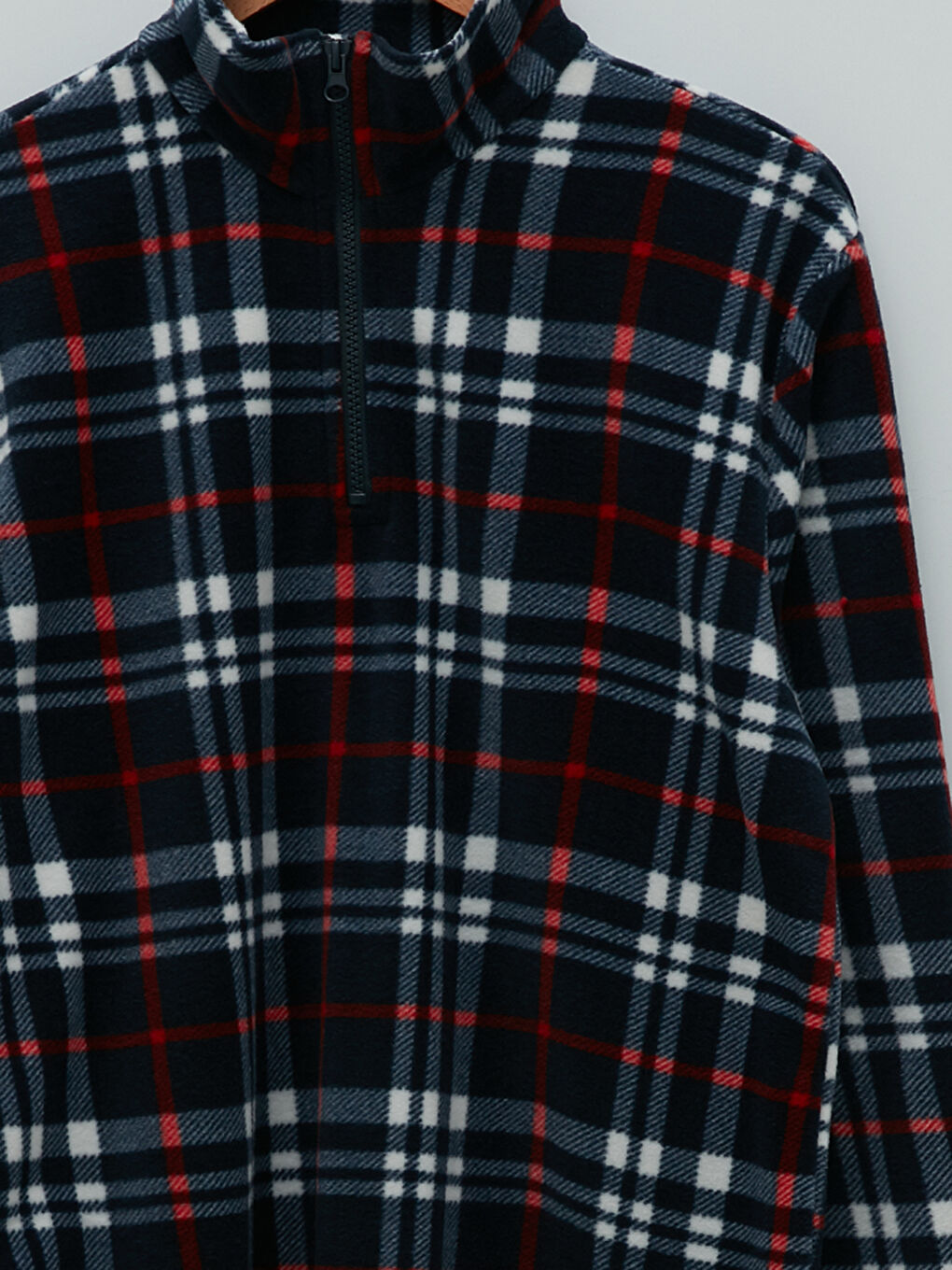 Lacivert Standart Kalıp Ekose Polar Erkek Pijama Üst-7