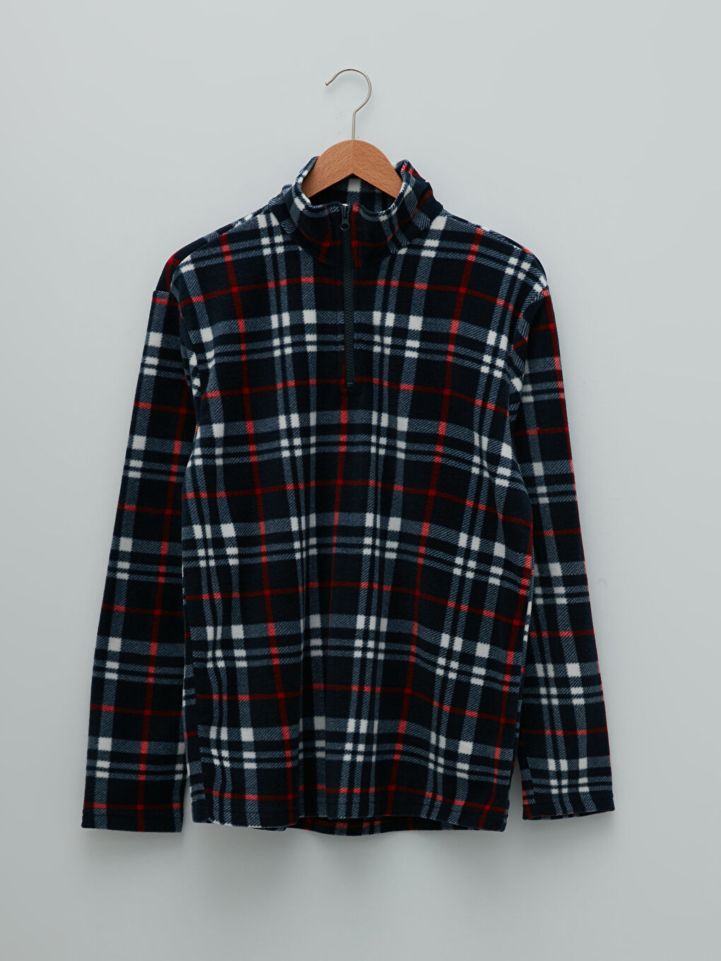 Lacivert Standart Kalıp Ekose Polar Erkek Pijama Üst-5