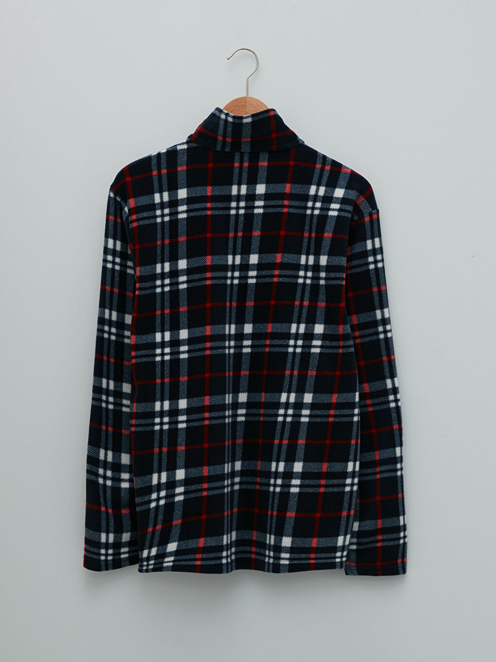 Lacivert Standart Kalıp Ekose Polar Erkek Pijama Üst-6