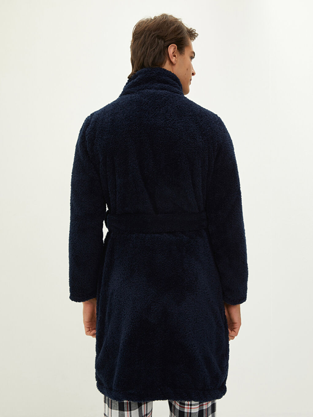 Double Breasted Collar Belted Plush Dressing Gown-4